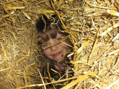 Mädchen versteckt im Stroh